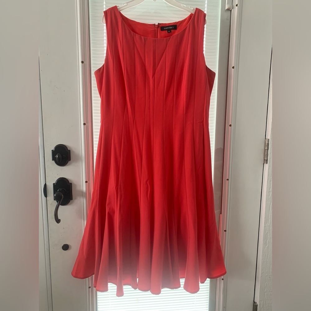 Ellen Tracy Vibrant coral color midi dress